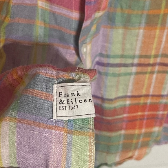 FRANK & EILEEN Relaxed Button-Up Shirt ITALIAN CLASSIC POPLIN 100% Linen Plaid - Picture 5 of 8